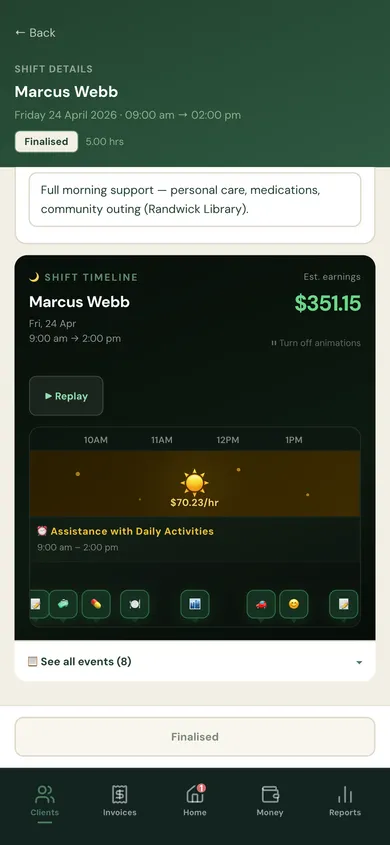 End of shift timeline with auto-drafted notes