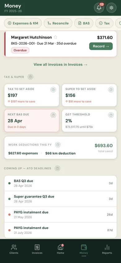 Tax and super summary report screen